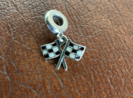 Pandora Finish Line Charm Silver Checkered Flags Dangle -Formula 1 &amp; NAS... - $29.70