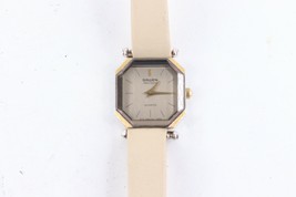 Vtg 80s Gruen Precision Quartz Bezel Stainless Steel Gold Leather Octagon Watch - £27.50 GBP