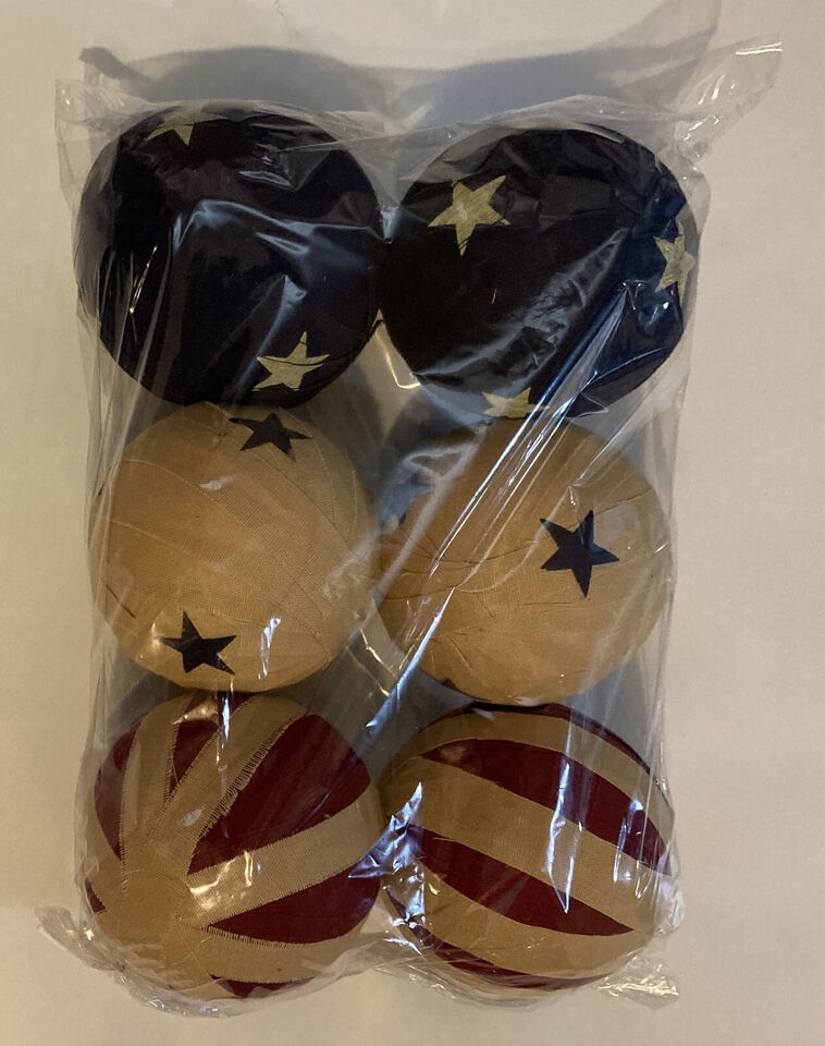 CWI Gifts 6/Set, Americana Rag Balls 6 2 1/2 inch Rustic Decorative Balls - $16.21