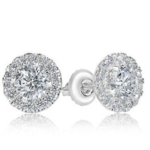 1.31 Carat Round Cut Diamond Stud Handmade Earrings 14k White Gold - $2,490.41