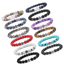 12Pcs 8MM Cross Beads Bracelet for Men Women Lava - £45.96 GBP