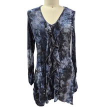 Sno Skins Poly Blend Tunic Top Black/Blue Abstract Sz L  - $59.40