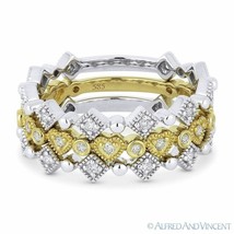 0.43 ct Diamond Wedding Band 14k White &amp; Yellow Gold Stackable Anniversary Ring - £1,092.60 GBP
