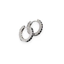 Anyco Earrings Sterling Silver Black Punk Pave CZ Simple Round 8.8MM Ear Buckle  - £17.77 GBP