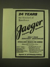 1902 Jaeger Underwear Ad - 24 years the standard of Excellence - $18.49