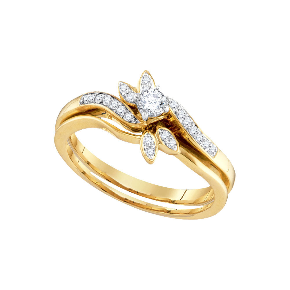 10k Yellow Gold Round Diamond Bridal Wedding Engagement Ring Band Set 1/4 Cttw