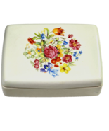 Vintage Bone China Spring Colorful Floral White Lidded Trinket Box 5x3.5in - $379.94 MXN