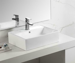 T-9134 White Square Vessel Porcelain Ceramic Bathroom Sink with Overflow - £104.49 GBP