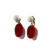 Vintage Trifari Earrings Red White Lucite Gold Tone Clip On Dangle Drop ... - £11.68 GBP