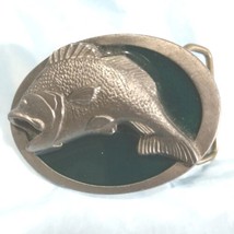 Large Mouth Bass Jumping Belt Buckle Pewter 1987 Vintage Made in USA - £23.30 GBP