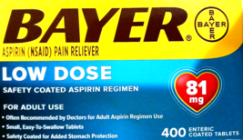 Bayer Low Dose Aspirin 81 mg Safety Coated Regimen 400 Tabs EXP 01/2028 - $22.64