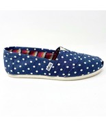Toms Classics Navy Polka Dot Linen Womens Slip On Casual Canvas Flat Shoes - $54.81 CAD