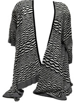 Chicos Size 2  Black White Stripe Open Draped Cardigan Short Sleeve Sweater - £23.70 GBP