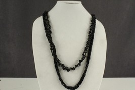 Gothic Costume Jewelry CHICOS Black Enamel Ribbon &amp; Rhinestone Chain Necklace - £19.56 GBP