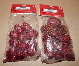 Pinecones Small  Bags 2ea With Red Glitter On Them 1 1/2&quot; Ashland Christ... - £4.38 GBP