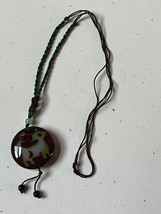 Estate Long Brown &amp; Green Cord w Large Double Sided Round Glass w Dog Silhouette - £11.13 GBP