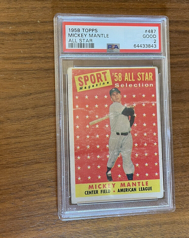1958 Topps Mickey Mantle #487 PSA 2 Good Graded Baseball Card - $150.00