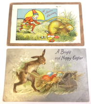 Happy Easter Bunnies 2 Card Lot 1909 1910 Antique (One Tuck&#39;s) Holiday Postcards - £13.39 GBP
