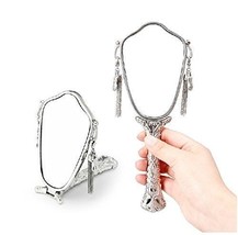 Silver Folding Hand Mirror / Standing Vintage Makeup Decorative Party Fa... - £10.21 GBP