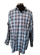 Synergy Shirt Men&#39;s Size 1XL Button Front Aqua Gray White Teal Plaid Long Sleeve - $18.81