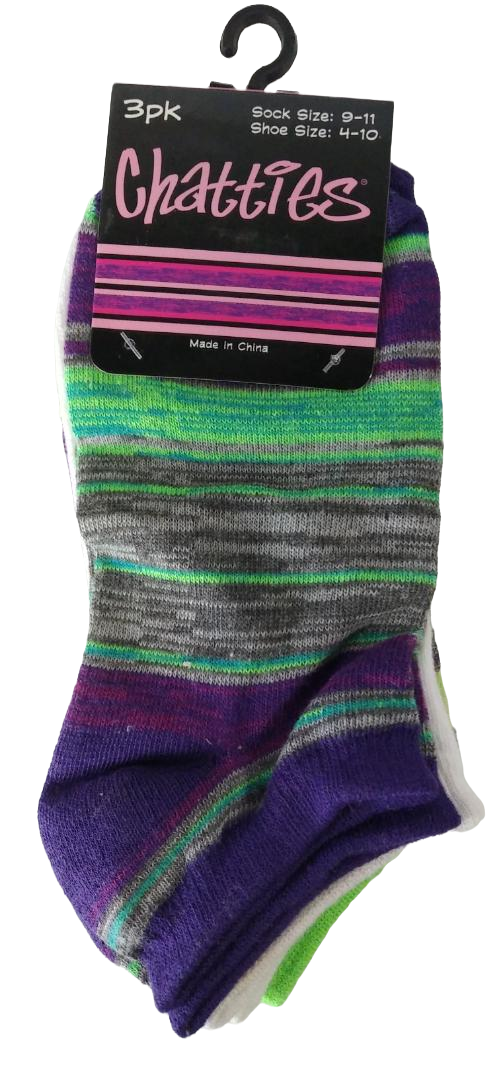 Chatties Femmes 3 Paire Coupe Basse Assortis Chaussettes, Violet / Vert - $8.42