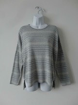 New Eileen Fisher Grey White Stripe Organic Cotton Crew Neck Box Top Sweater S - £75.95 GBP