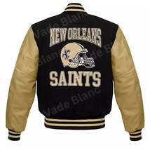 New Orleans Saints Varsity Jacket – Black Wool Body &amp; Genuine Leather Sl... - $140.00+