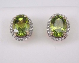 2.50Ct Oval Cut Peridot &amp; Diamond Exclusive Pretty Earrings 14K Yellow Gold Over - £71.74 GBP