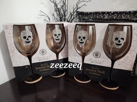 x4 Halloween Jeweled Skull Face Rhinestone Stemmed Wine Glass 20oz - £59.34 GBP