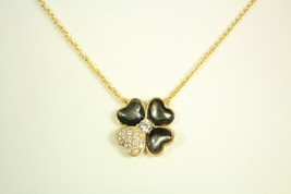 Four  Grey Mother of Pearl Hearts Necklace, Gold Plated - $45.00