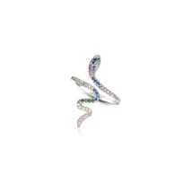 Serpentine Elegance: 925 Sterling Silver Snake Adjustable Ring with Gold... - £22.91 GBP