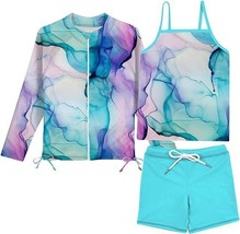 Girl&#39;s Tie Dye 3-Piece Rash Guard &amp; Tankini Swim Set - Size: 6 Years - £11.40 GBP