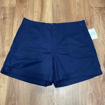 Per Se Womens Navy Blue Cuffed High Waist Shorts Size 16/XL Stretch Cott... - £11.87 GBP