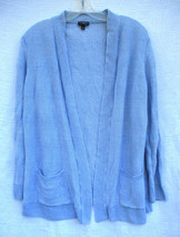 Talbots Woman Blue Linen Open Knit Cardigan Sweater Striped Weave Pocket... - $24.70