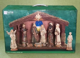 Vintage JC Penney Home Rustic Porcelain Nativity Set 12 Pieces Star Lights Up - £26.41 GBP