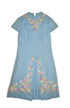 Vintage Floral Dress Womens S Blue Short Sleeve Floral Straw Embroidered 50s 60s - £140.92 GBP