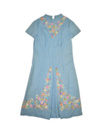 Vintage Floral Dress Womens S Blue Short Sleeve Floral Straw Embroidered... - £139.68 GBP