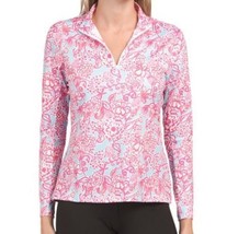 NWT X by GOTTEX Hot Pink Floral Golf Tennis Long Sleeve Mock Shirt - L &amp; XL - £33.62 GBP