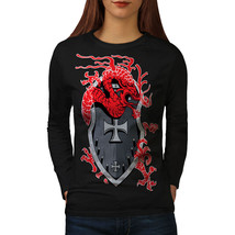 Wellcoda Dragon Shield Womens Long Sleeve T-shirt, Medieval Casual Design - £19.38 GBP