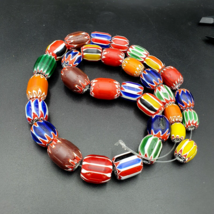 Antique style Chevron beads Old African multicolor Glass Beads Long Strand - £67.23 GBP