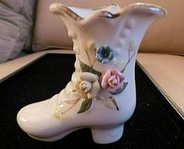 Miniature Porcelain Victorian Shoe / Boot w Flowers 4&quot; Tall x 3 3/4&quot;  VG+ - $4.00