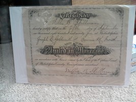 Vintage 1895 Philadelphia Marriage Certificate Goldensmith and Freisch - $21.78