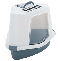 Cat Litter Tray with Cover White and Blue 56x40x40cm PP - £26.02 GBP