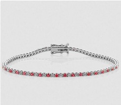 Natural Ruby Charm Bracelet With Cubic Zirconia, 14K White Gold Plated Jewelry - £127.82 GBP