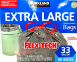 Kirkland Signature Flex-Tech Extra Large Drawstring Bags 33 Gal 90 Bags - $37.74
