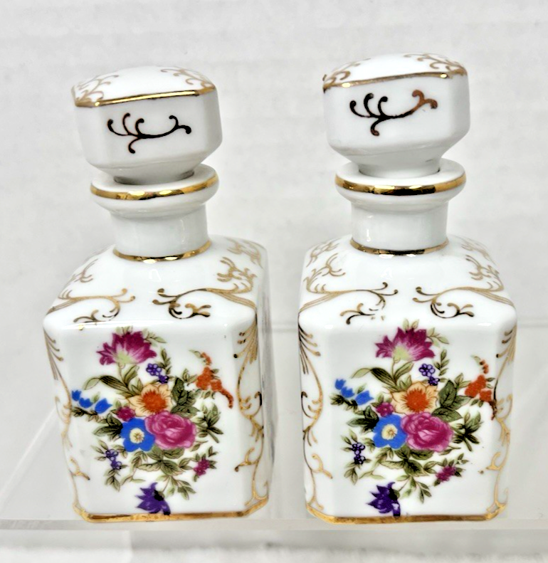2 Vintage Irice Floral & GOLD Perfume Scent Bottles In Great Shape 3 1/2 inch Item image 5