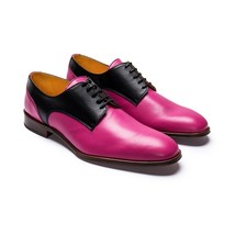 Oxford Pink Genuine Leather Lace Up Two Tone Black Derby Toe Handmade Fashion  - $143.99