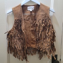 Forever21 Women Fringed Cowboy Cowgirl Brown Suede Vest western SZ M Pre... - $360.56 MXN