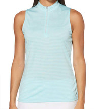 PGA TOUR Womens Striped Quarter Zip Top Color Tanager Turquise Size L - £24.97 GBP