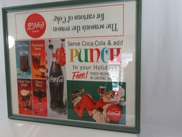 Coca-Cola Holiday Sign VTG Paper Christmas 1960s Serve Free Punch Recipe... - £91.06 GBP